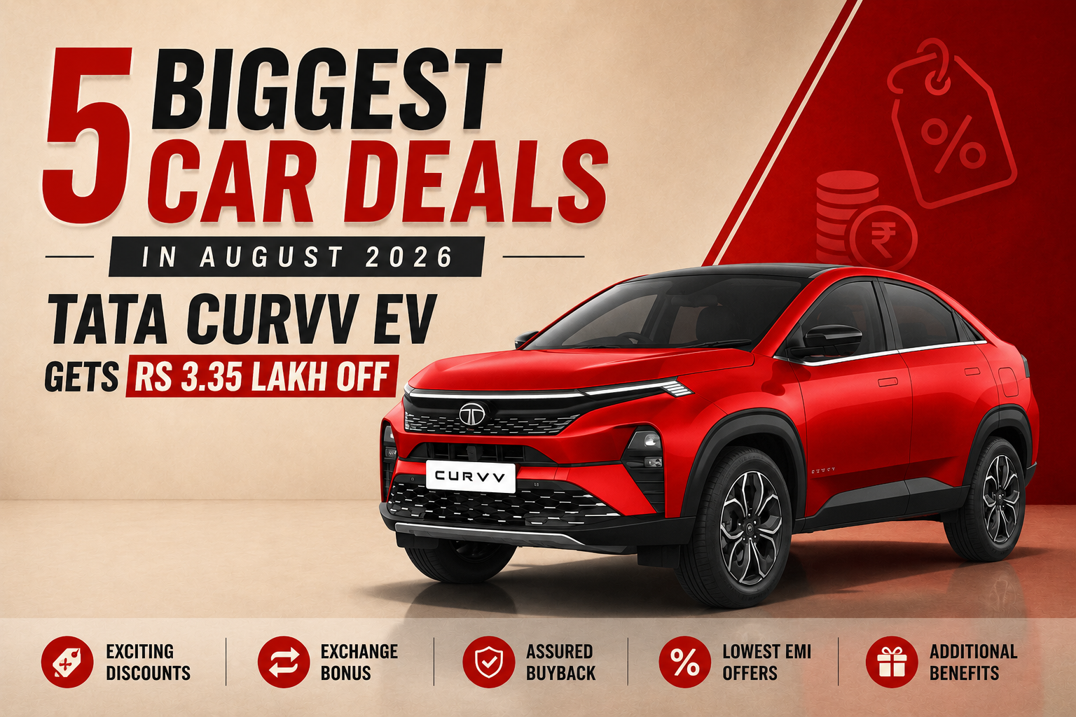 5 Biggest Car Deals in August 2026: Tata Curvv EV gets Rs 3.35 lakh Off